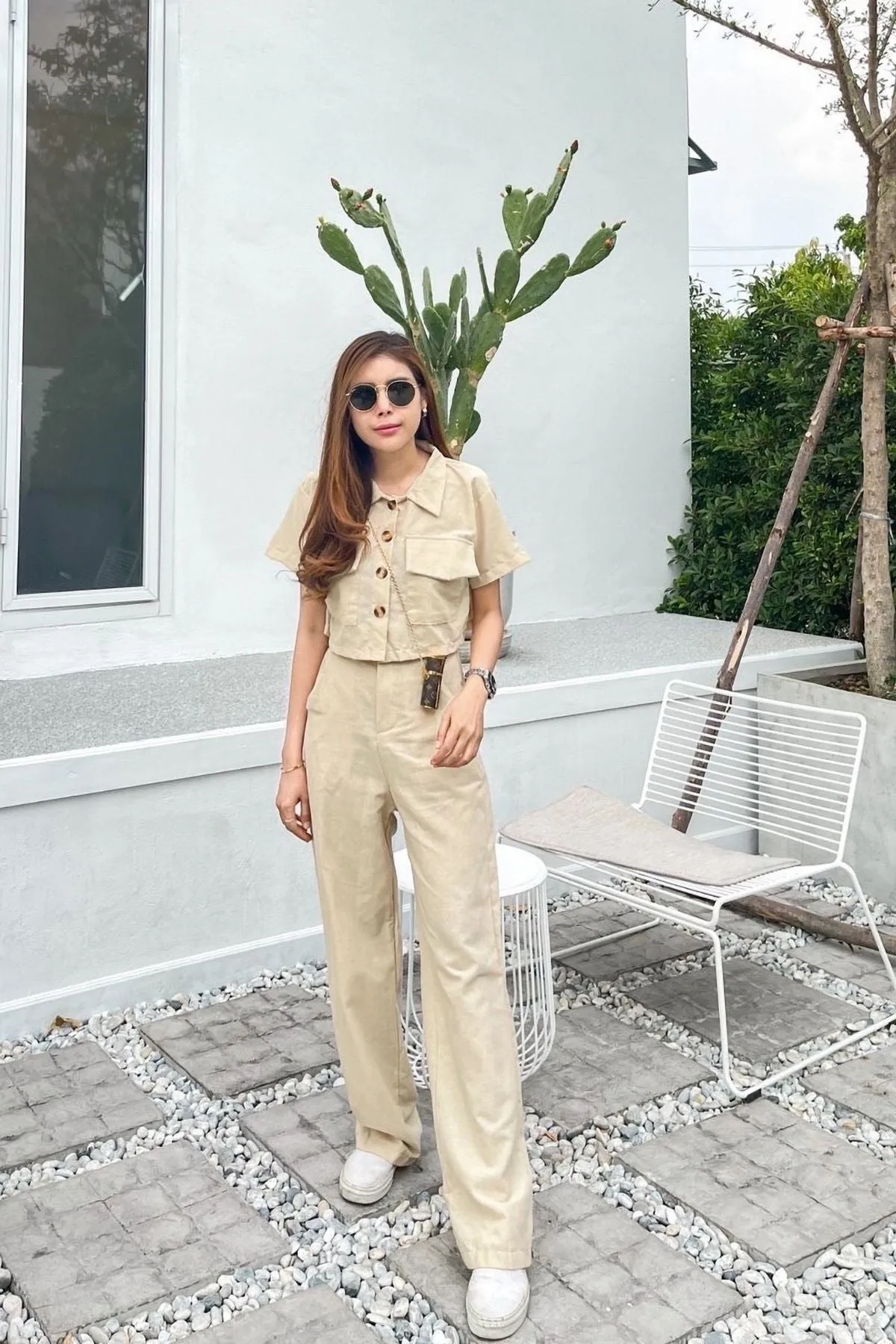 LILLIAN Linen Button-down Top & Pants Co-ord (Cream)