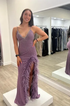 Long Mermaid Spaghetti Straps V-neck Prom Dresses with Slit