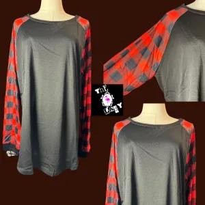 Long Sleeve Black & Red Buffalo PLaid Tee 3XL