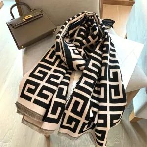 Luxurious Double G Jacquard Scarf – Soft Fringe Shawl