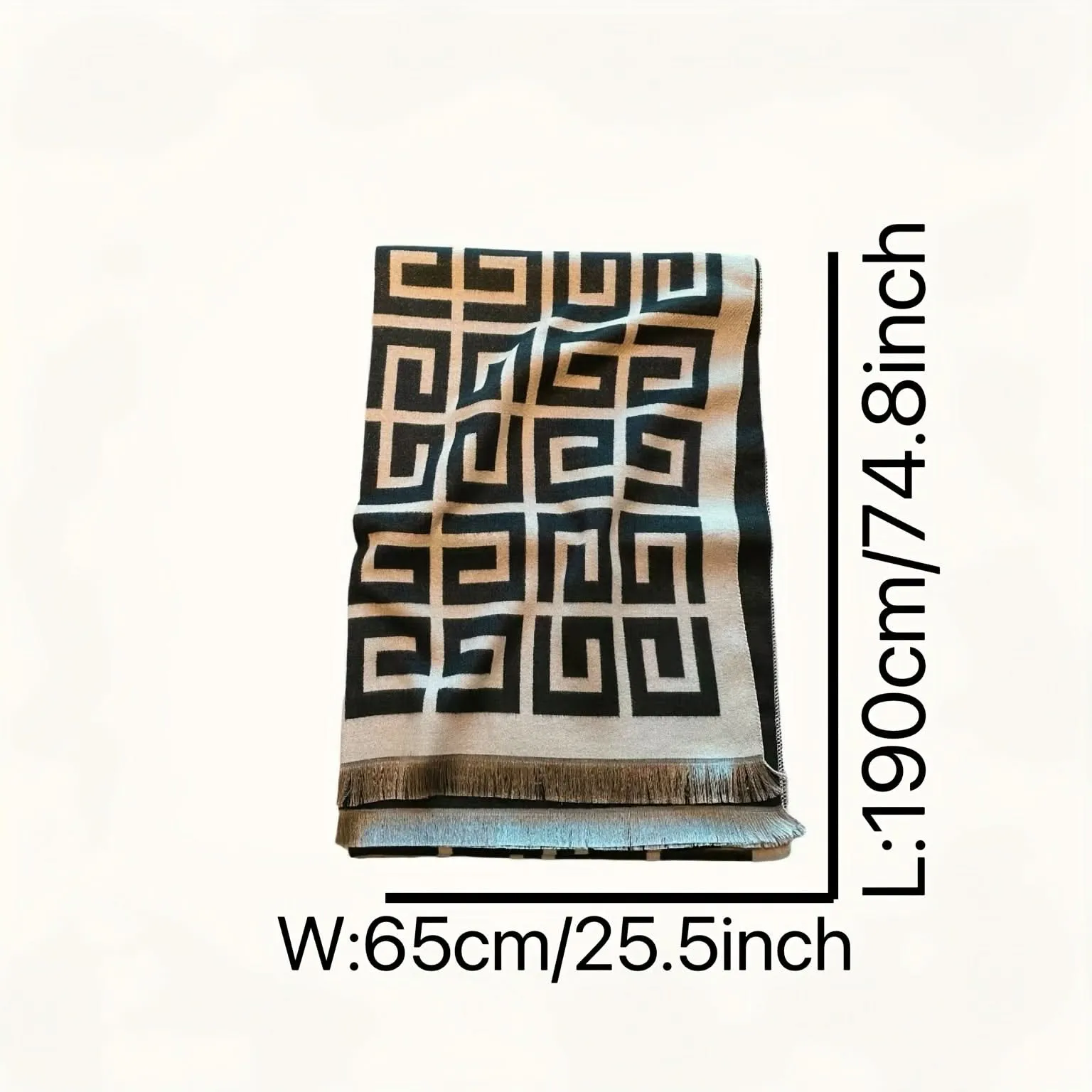 Luxurious Double G Jacquard Scarf – Soft Fringe Shawl