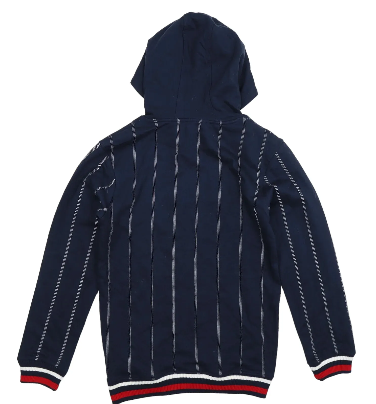 M&Co Boys Navy Hoodie Jumper with Red & White Stripe - Boys 11-12yrs