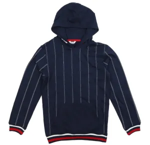 M&Co Boys Navy Hoodie Jumper with Red & White Stripe - Boys 11-12yrs