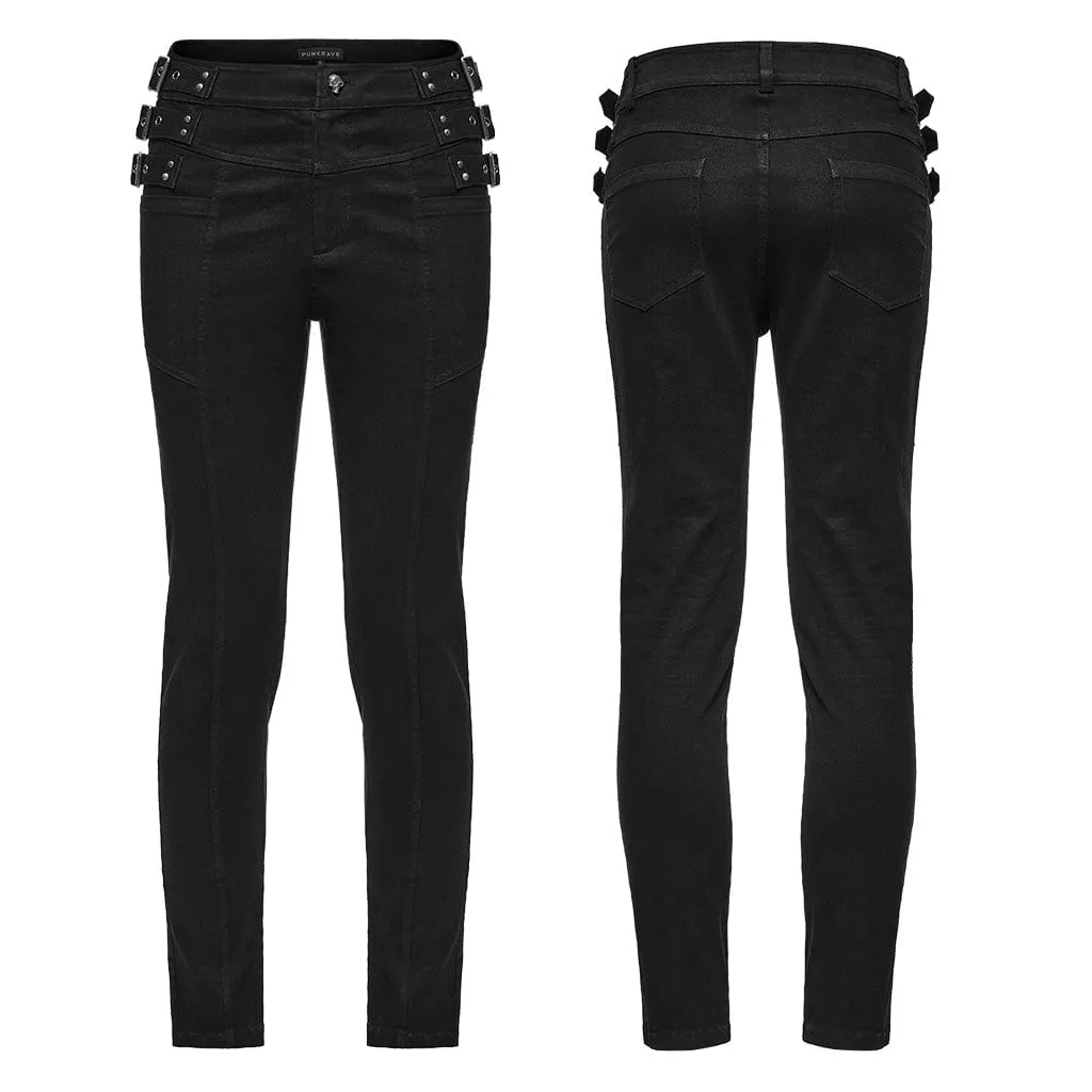 Men's Punk Straps Slim Fitted Straight Leg Jeans