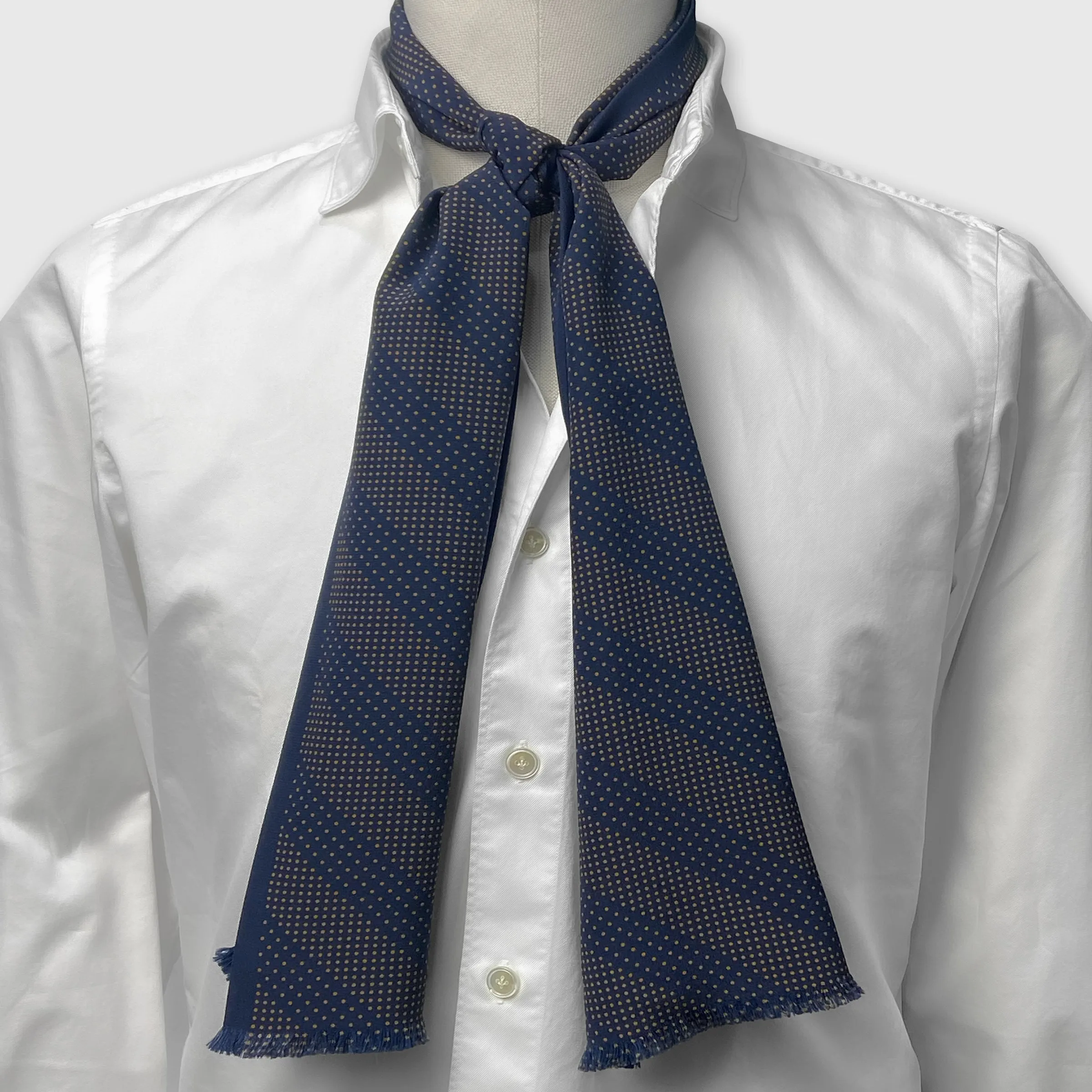 Micro Polka Dot Scarf 100% Silk Navy & Brown