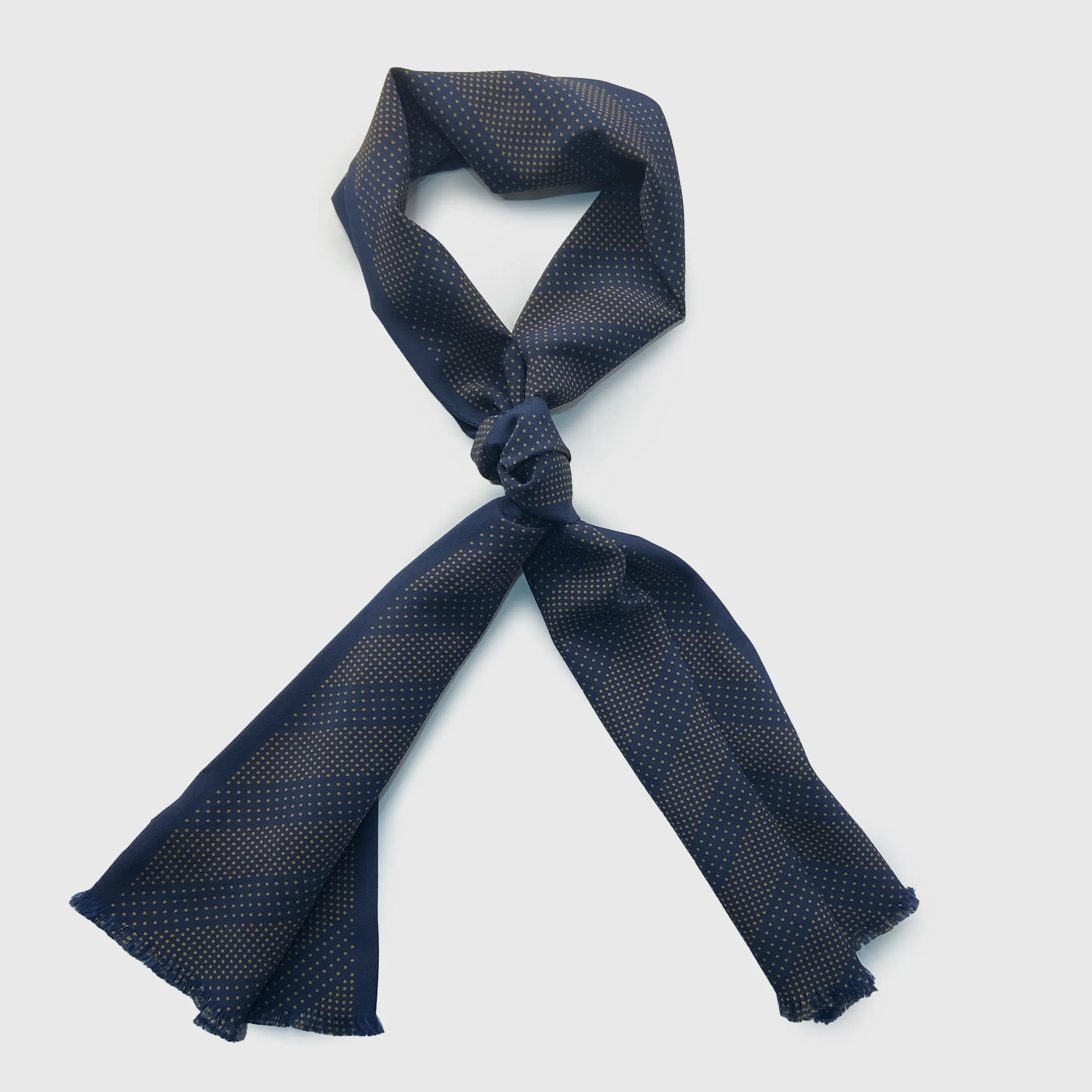 Micro Polka Dot Scarf 100% Silk Navy & Brown
