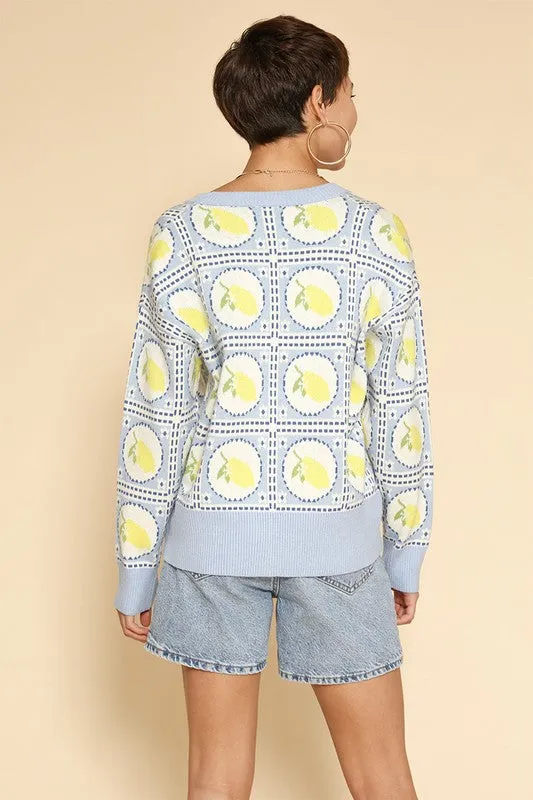 Miss Sparkling Tiled lemon knit cardigan