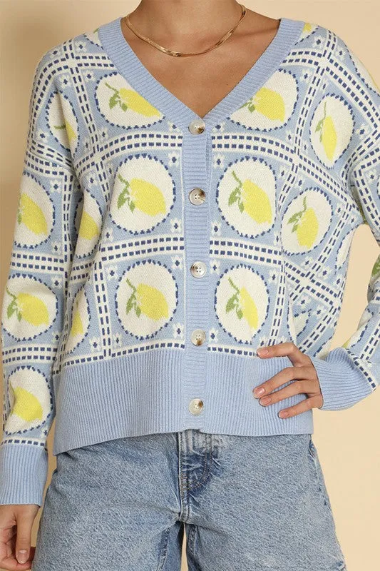 Miss Sparkling Tiled lemon knit cardigan
