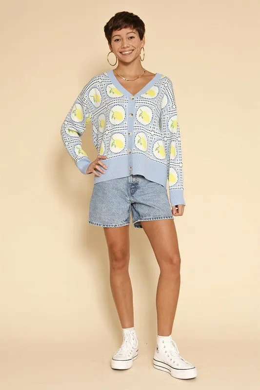 Miss Sparkling Tiled lemon knit cardigan
