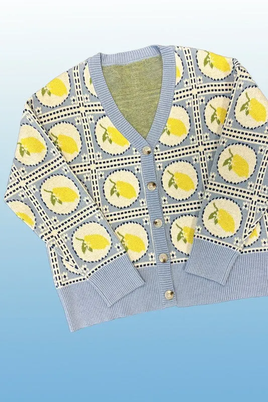 Miss Sparkling Tiled lemon knit cardigan
