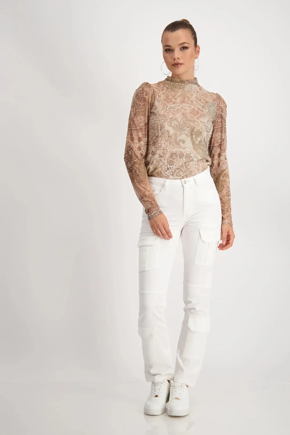 MONARI | STAND-UP COLLAR T-SHIRT | BROWN SUGAR PRINT | 808106