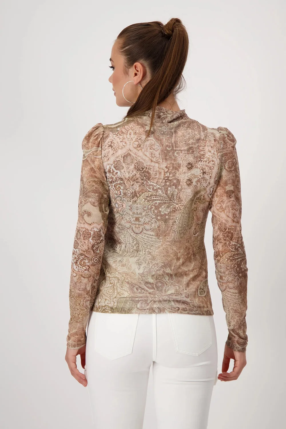 MONARI | STAND-UP COLLAR T-SHIRT | BROWN SUGAR PRINT | 808106
