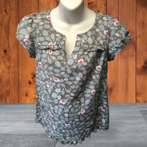 Next Maternity Grey Blue & Pink Floral Print Cotton Blouse - Size Maternity UK 10