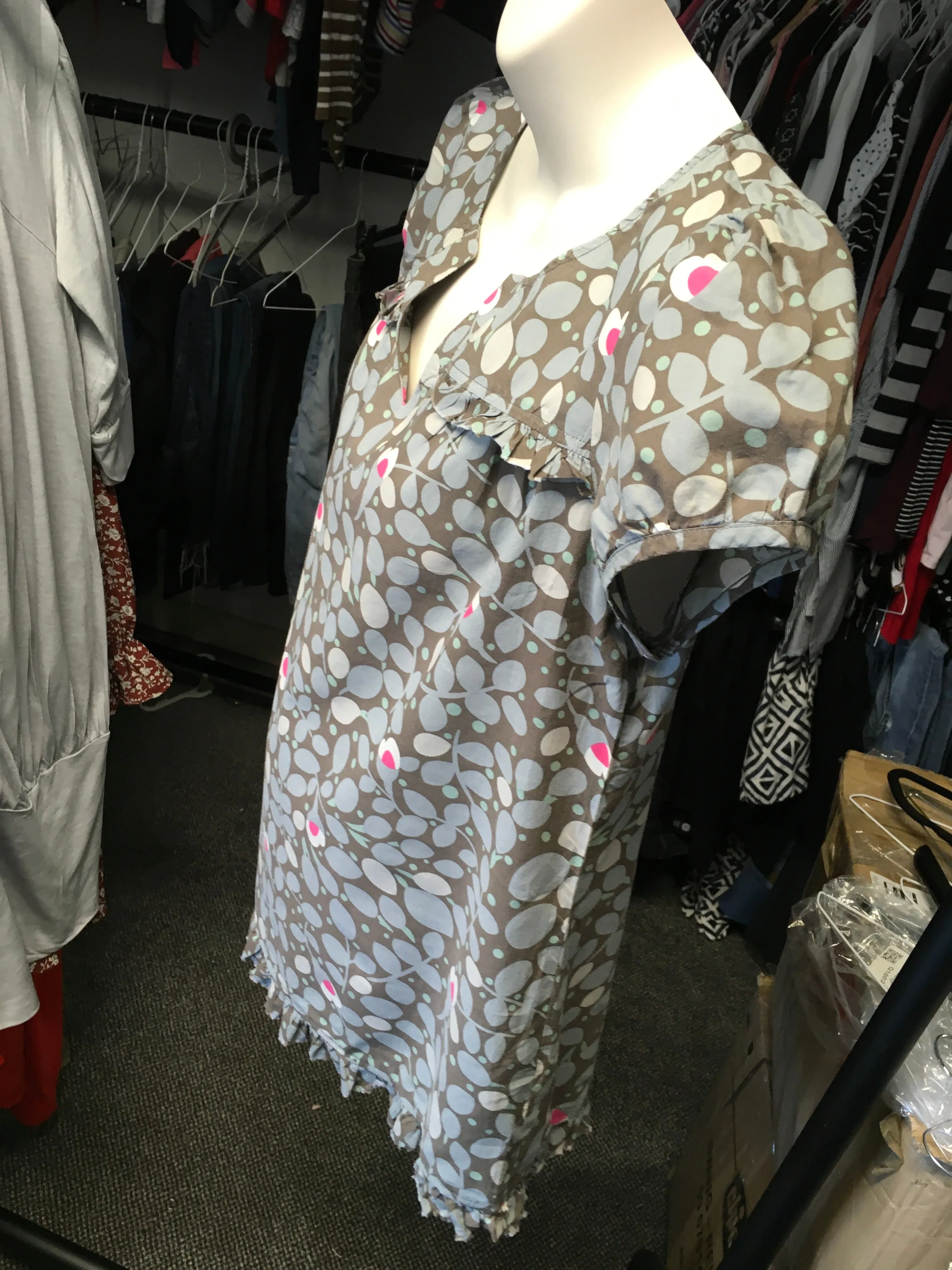 Next Maternity Grey Blue & Pink Floral Print Cotton Blouse - Size Maternity UK 10