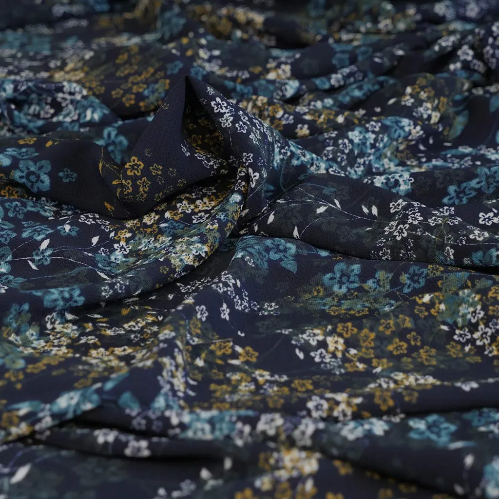 Niva - Navy Sprig Bubble Crepe Woven Fabric - 2.85m Remnant
