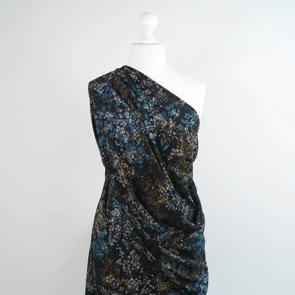 Niva - Navy Sprig Bubble Crepe Woven Fabric - 2.85m Remnant