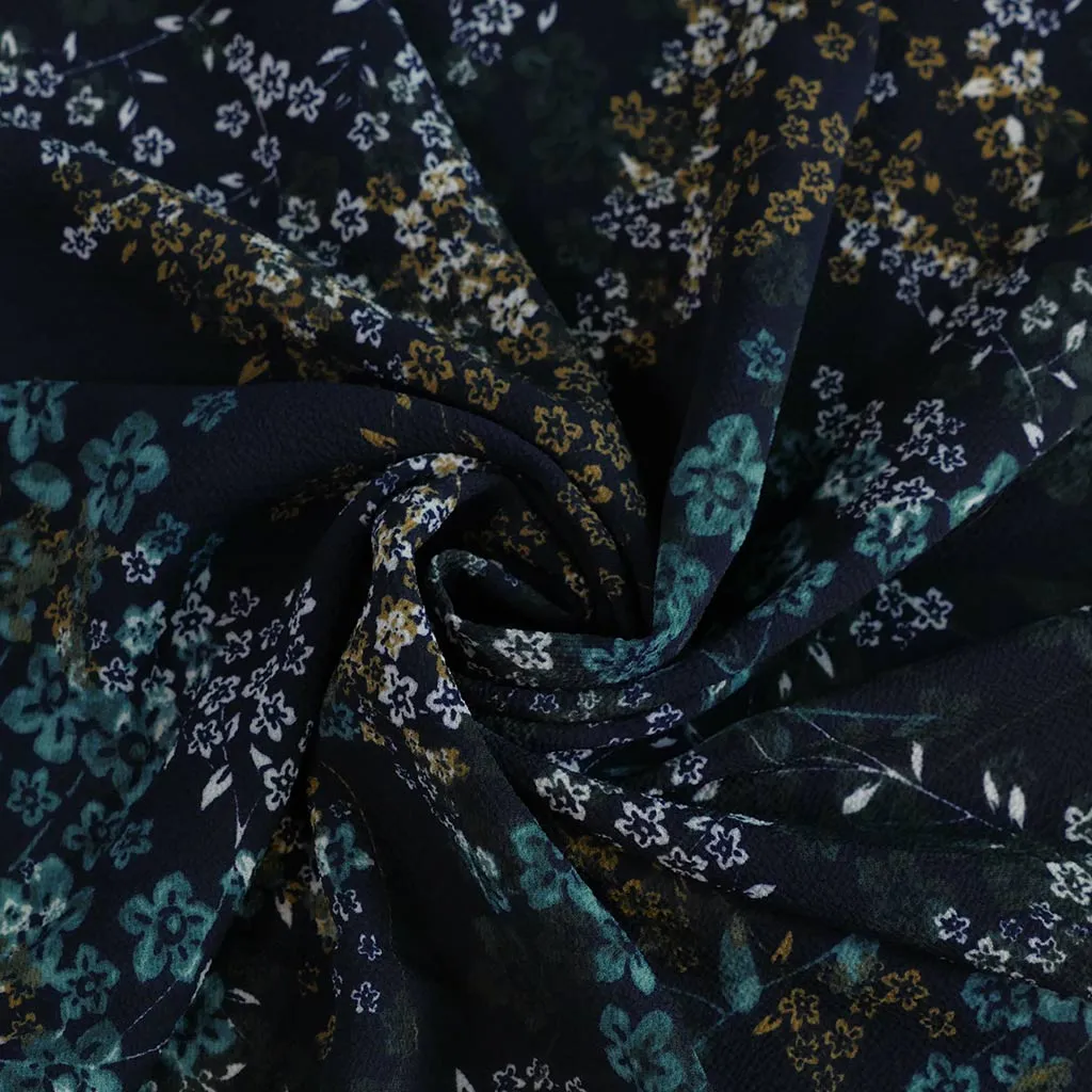 Niva - Navy Sprig Bubble Crepe Woven Fabric - 2.85m Remnant