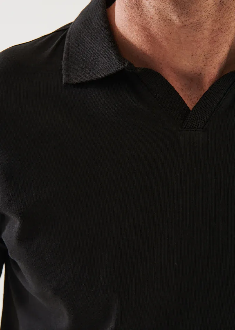 Patrick Assaraf Pima Cotton Stretch Open Polo - Black