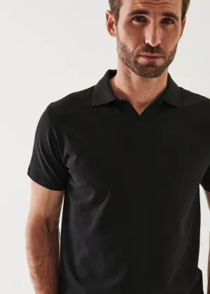 Patrick Assaraf Pima Cotton Stretch Open Polo - Black
