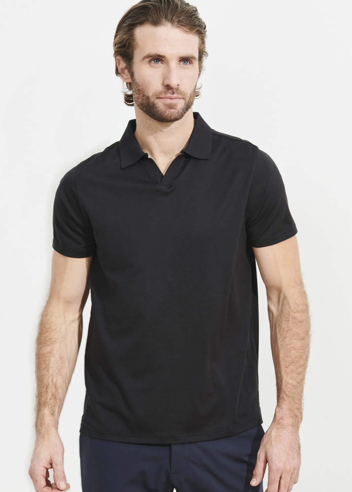 Patrick Assaraf Pima Cotton Stretch Open Polo - Black