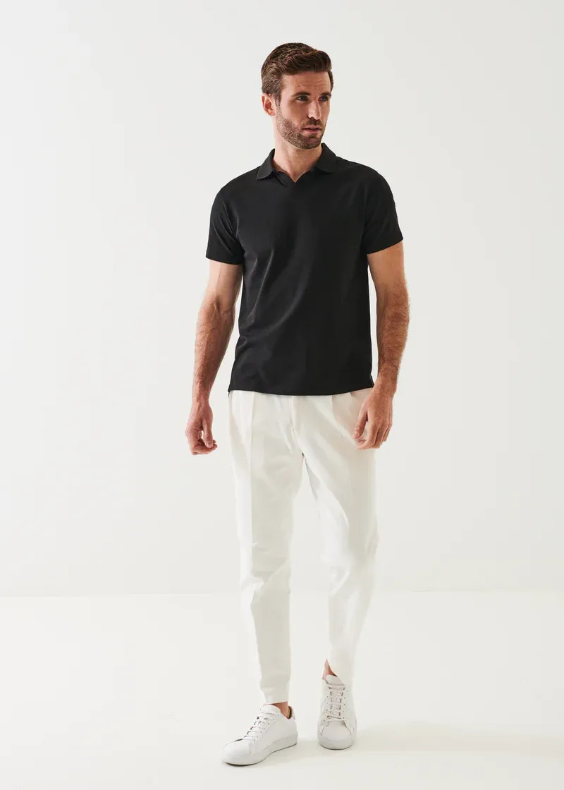 Patrick Assaraf Pima Cotton Stretch Open Polo - Black