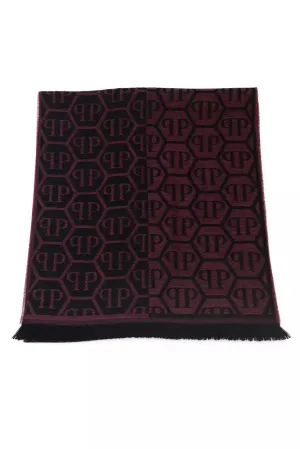 Philipp Plein Elegant Burgundy Monogram Fringe Scarf