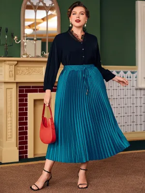 Plain Pleated Long Plus Size Skirt