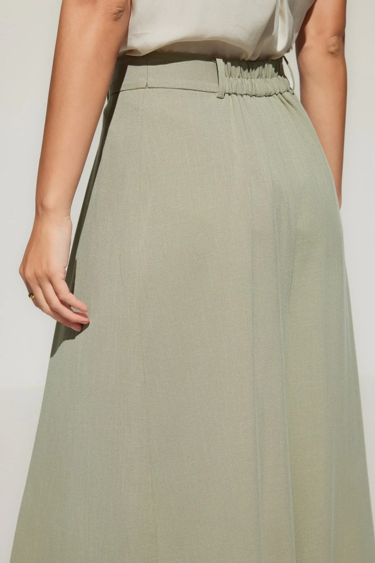 Rayon Blend Wide Leg  Casual Pants