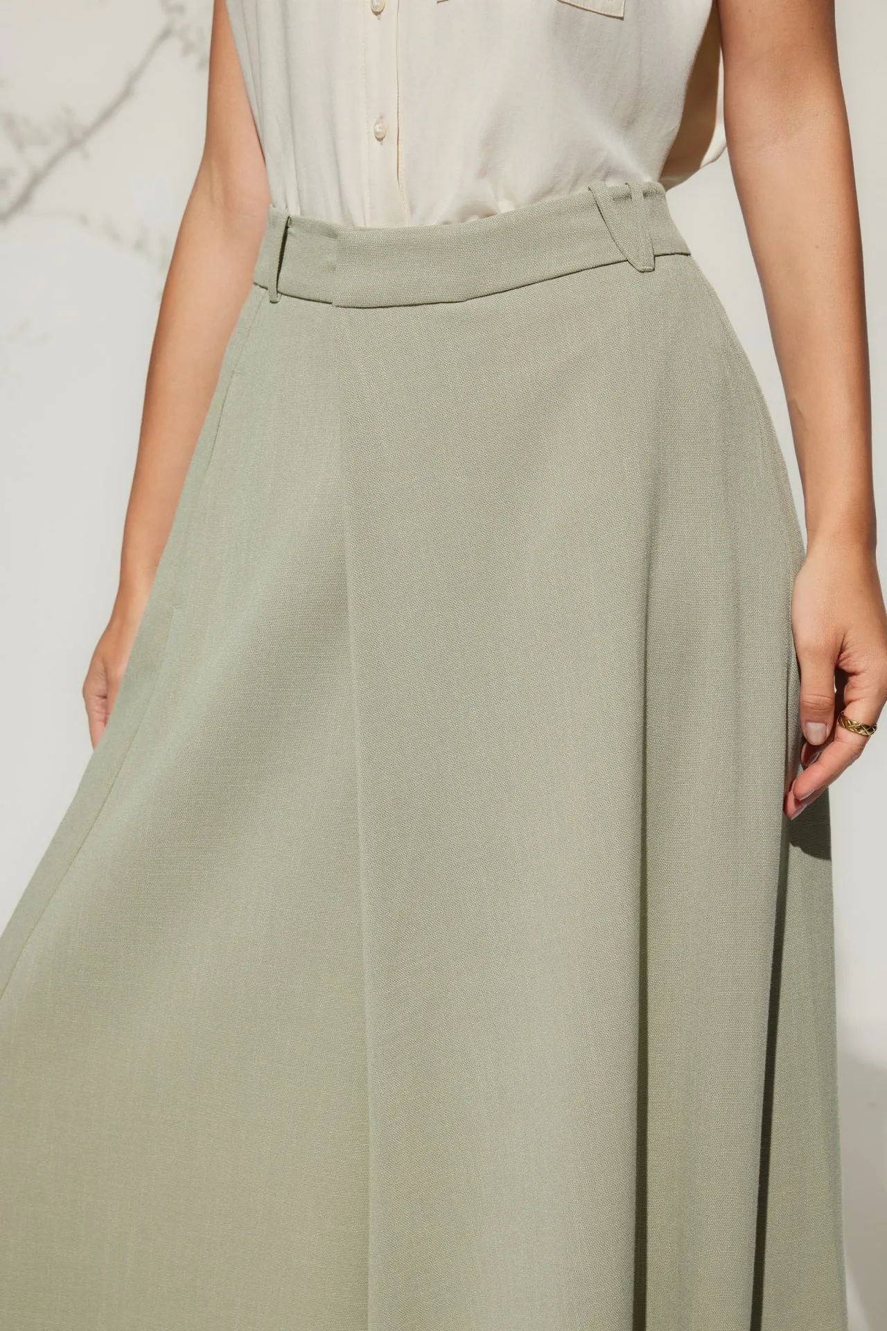 Rayon Blend Wide Leg  Casual Pants