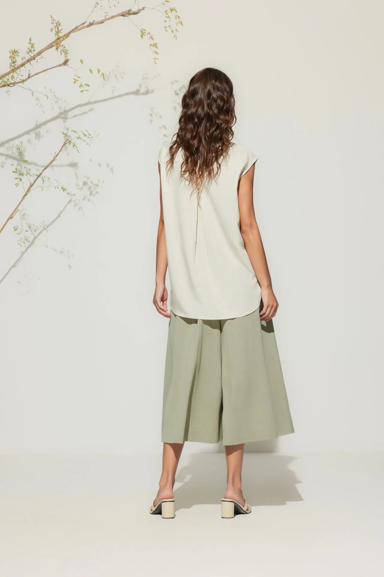 Rayon Blend Wide Leg  Casual Pants