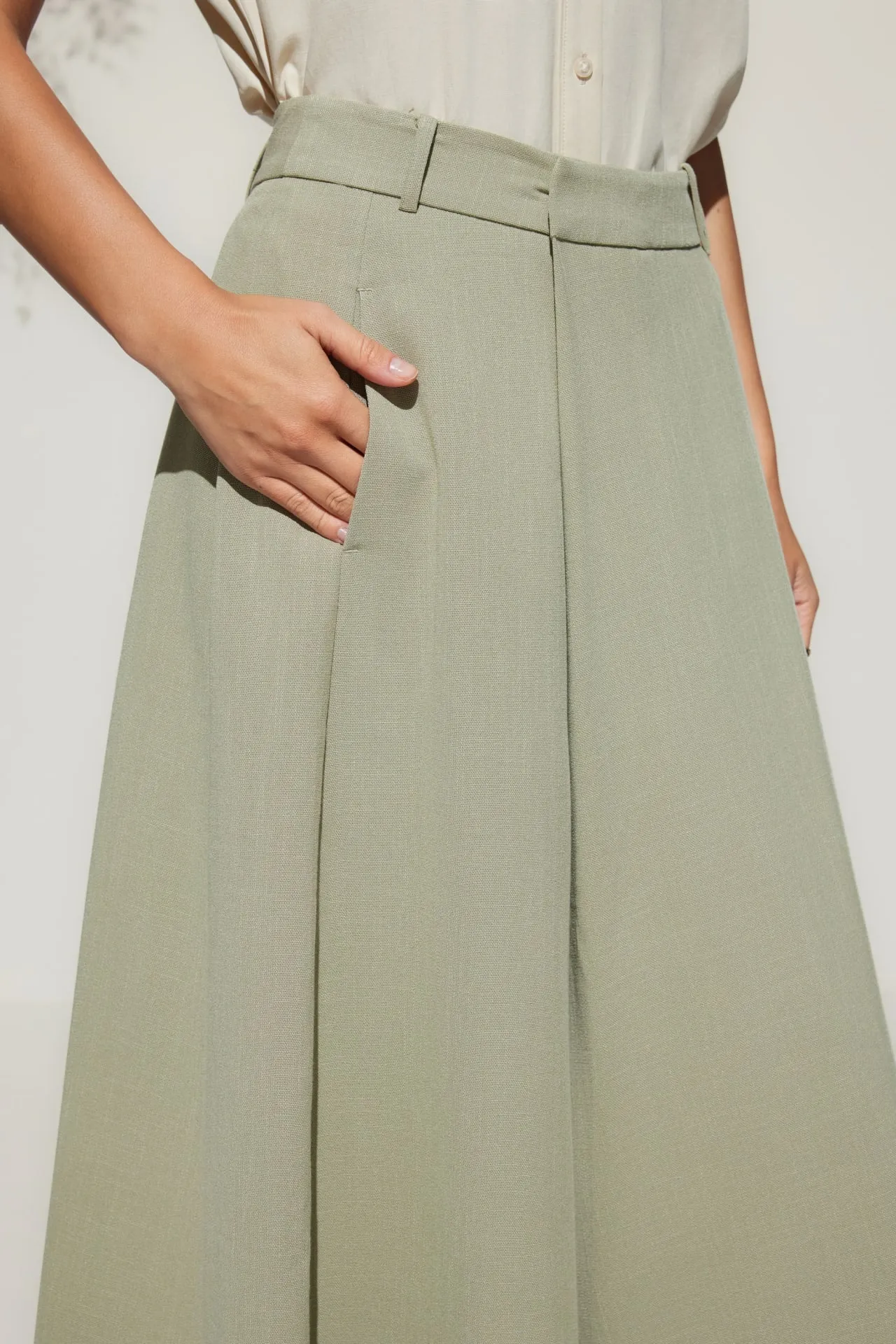 Rayon Blend Wide Leg  Casual Pants