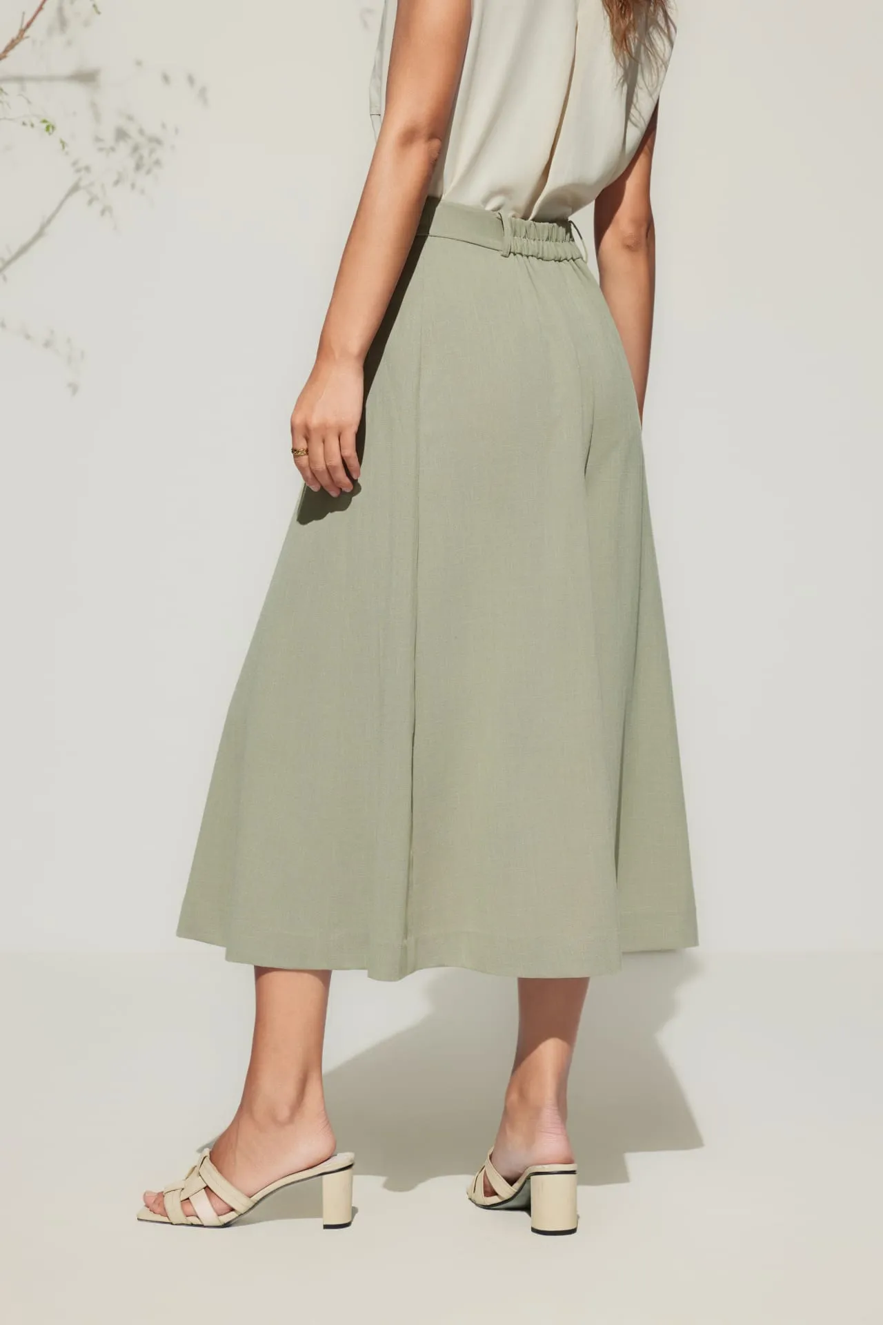 Rayon Blend Wide Leg  Casual Pants