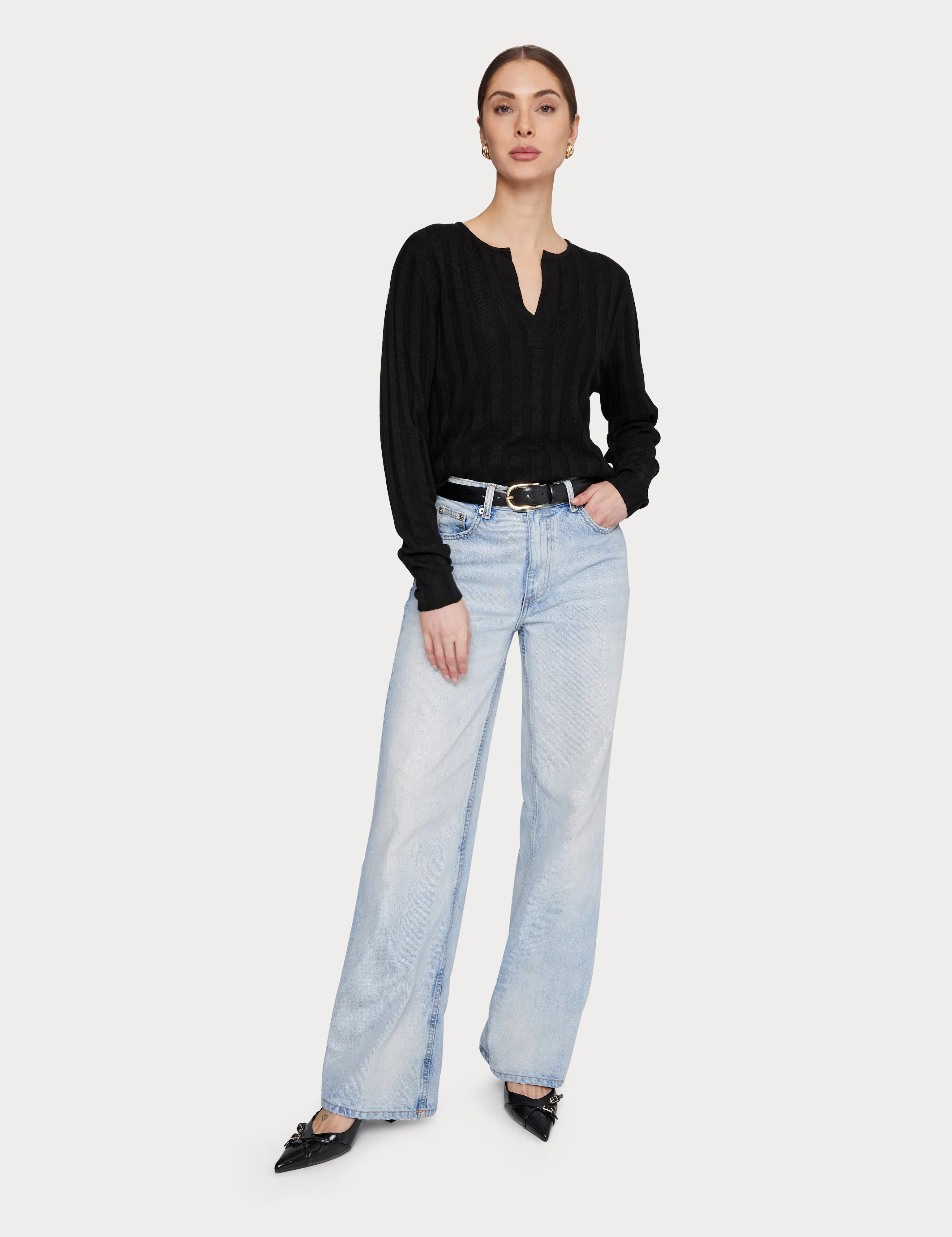 Ribbed Cashmere V Black