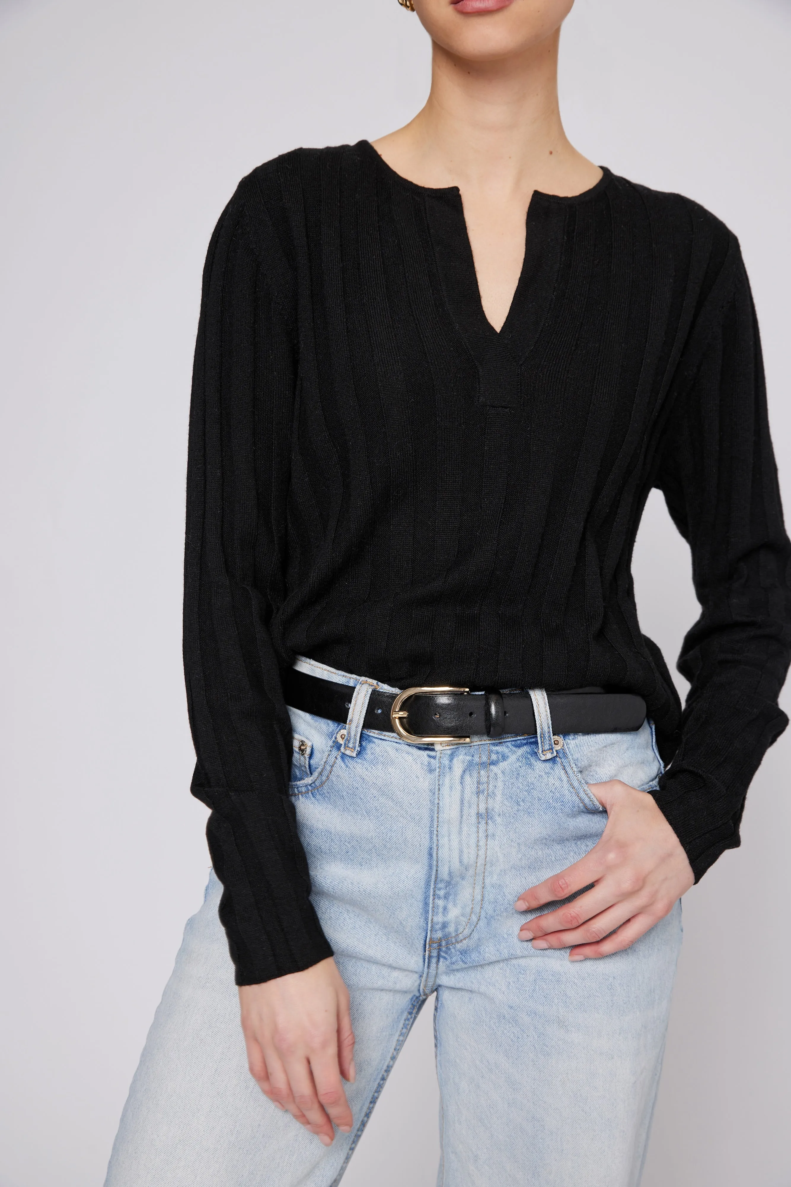 Ribbed Cashmere V Black