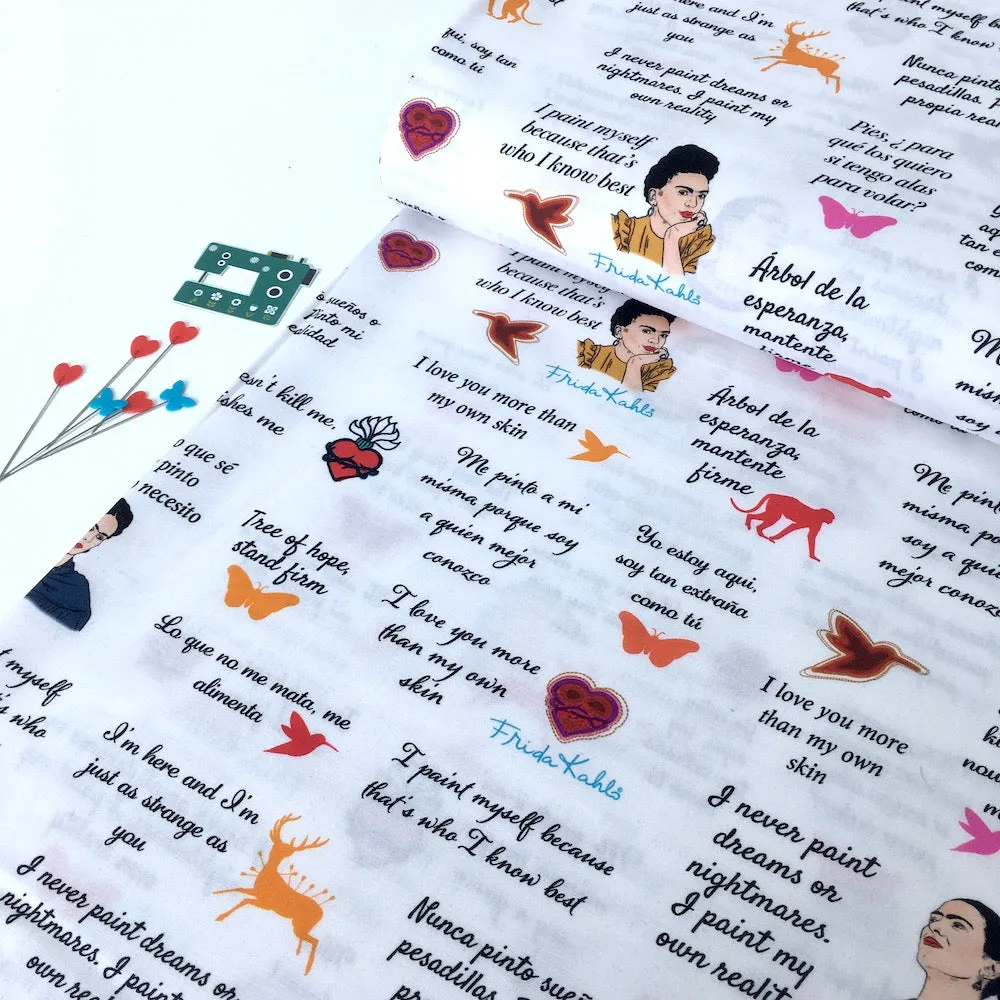 Robert Kaufman Licensed Frida Kahlo Quotes White (Per Metre)