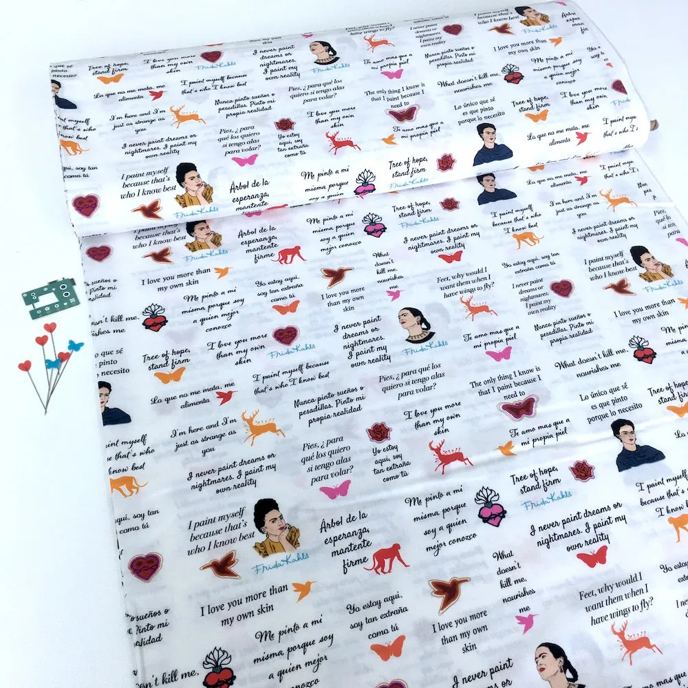 Robert Kaufman Licensed Frida Kahlo Quotes White (Per Metre)