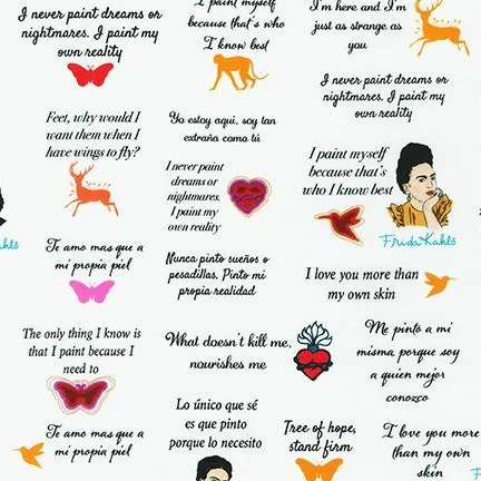 Robert Kaufman Licensed Frida Kahlo Quotes White (Per Metre)