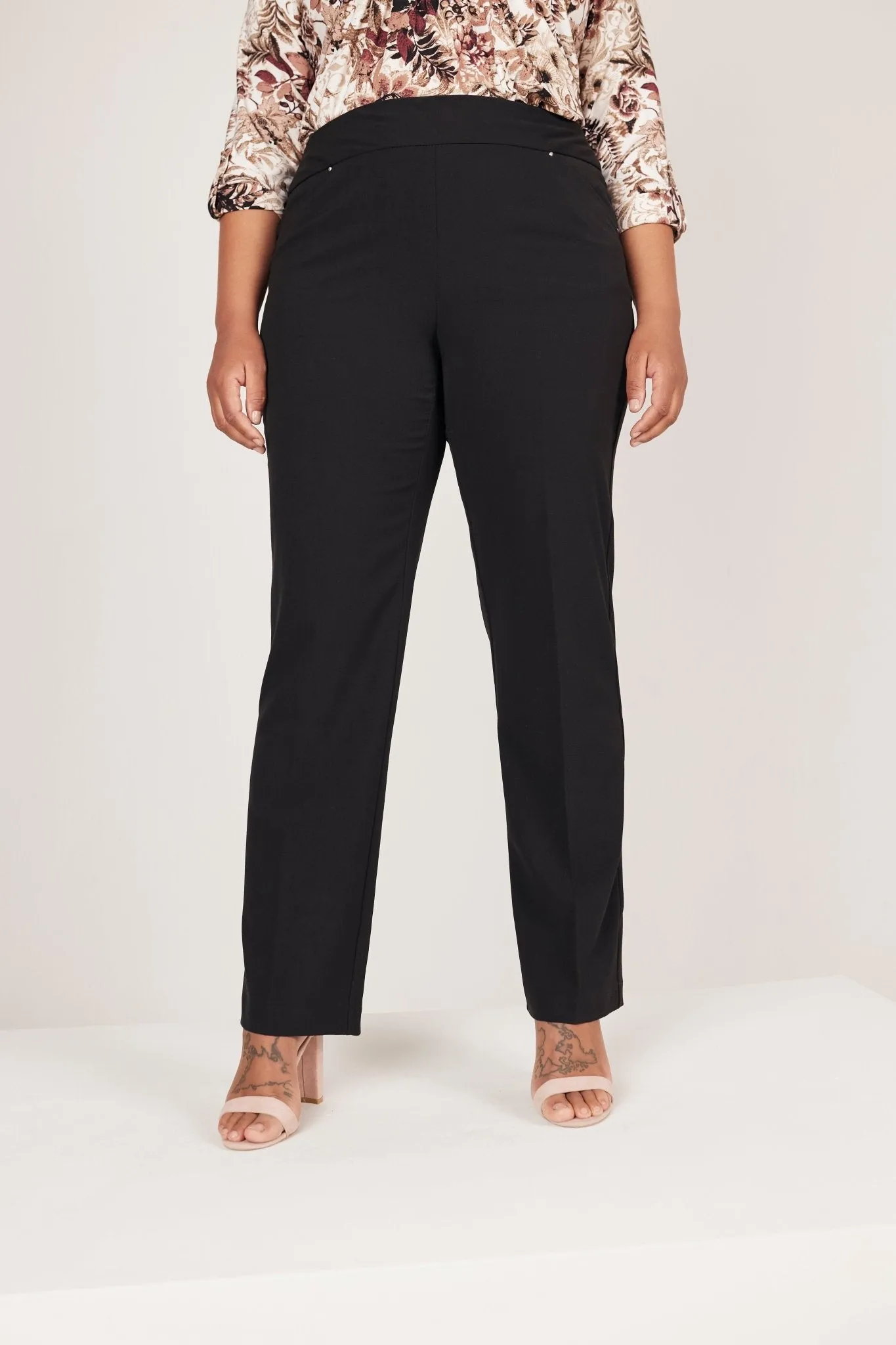 Roz & Ali Secret Agent Pull On Tummy Control Pants Cateye Pockets With Rivets - Plus