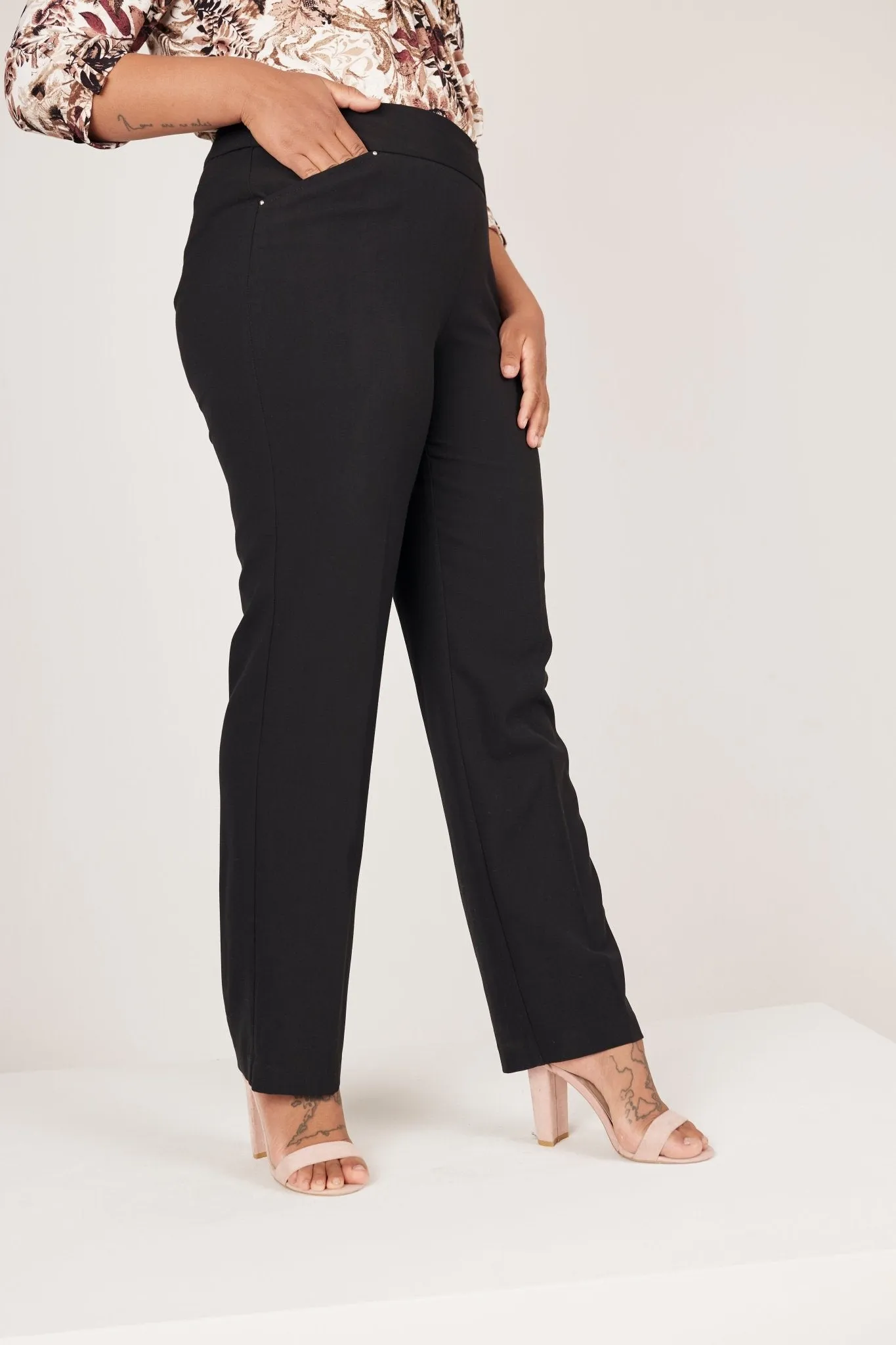 Roz & Ali Secret Agent Pull On Tummy Control Pants Cateye Pockets With Rivets - Plus
