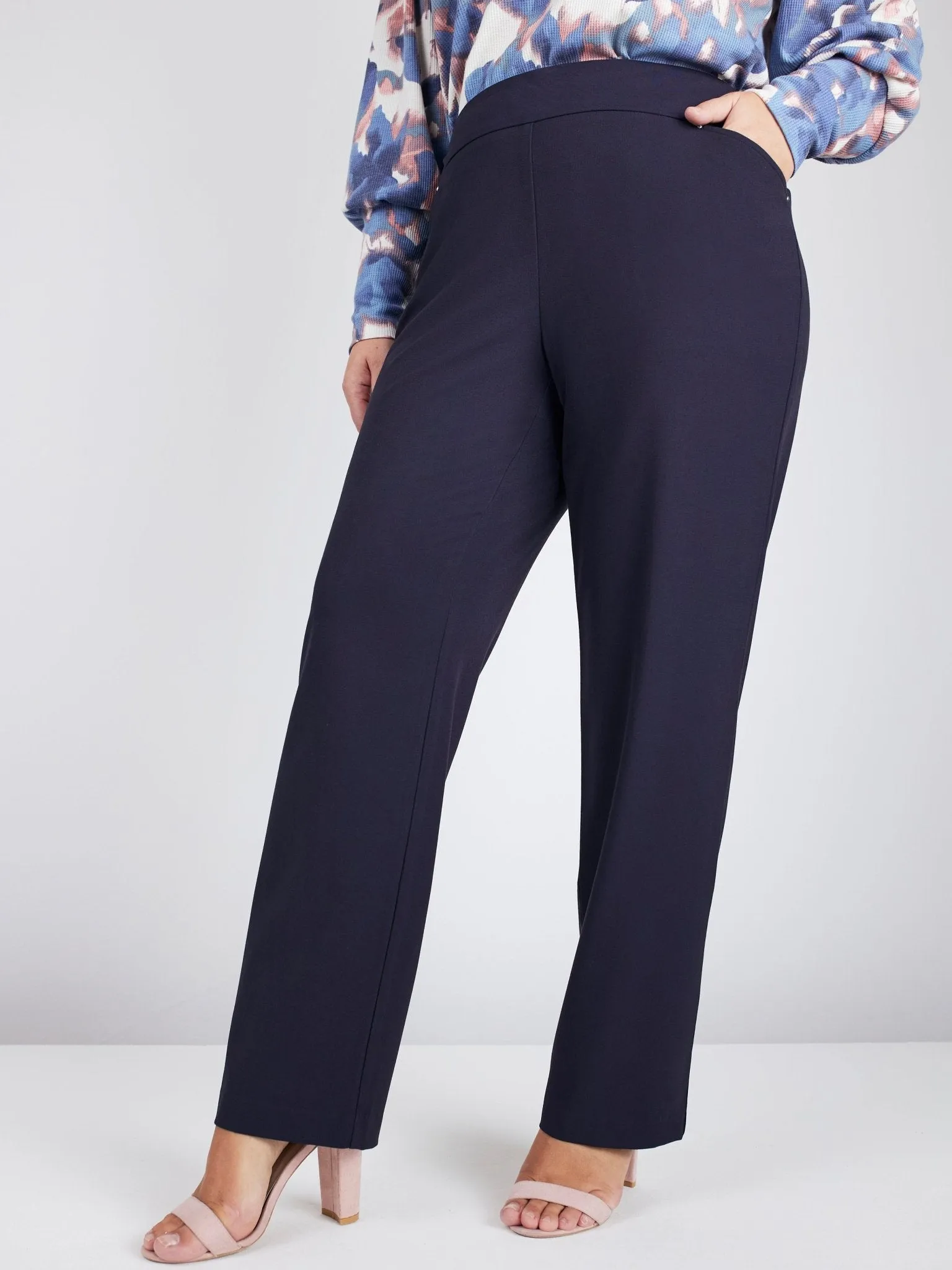 Roz & Ali Secret Agent Pull On Tummy Control Pants Cateye Pockets With Rivets - Plus