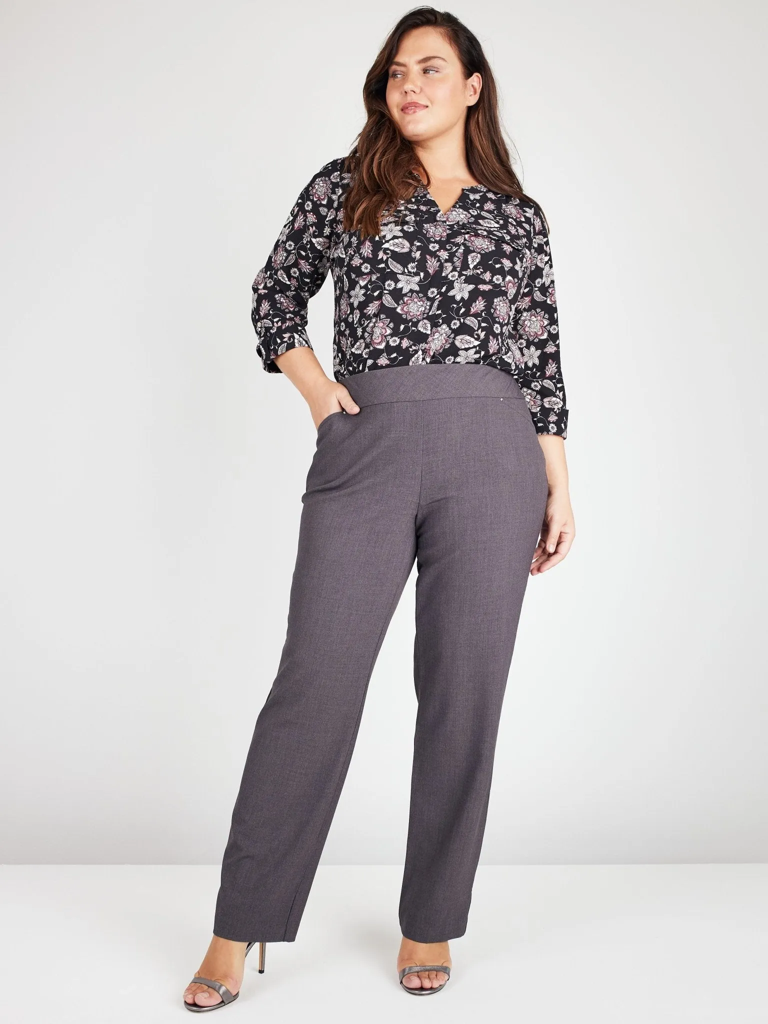 Roz & Ali Secret Agent Pull On Tummy Control Pants Cateye Pockets With Rivets - Plus