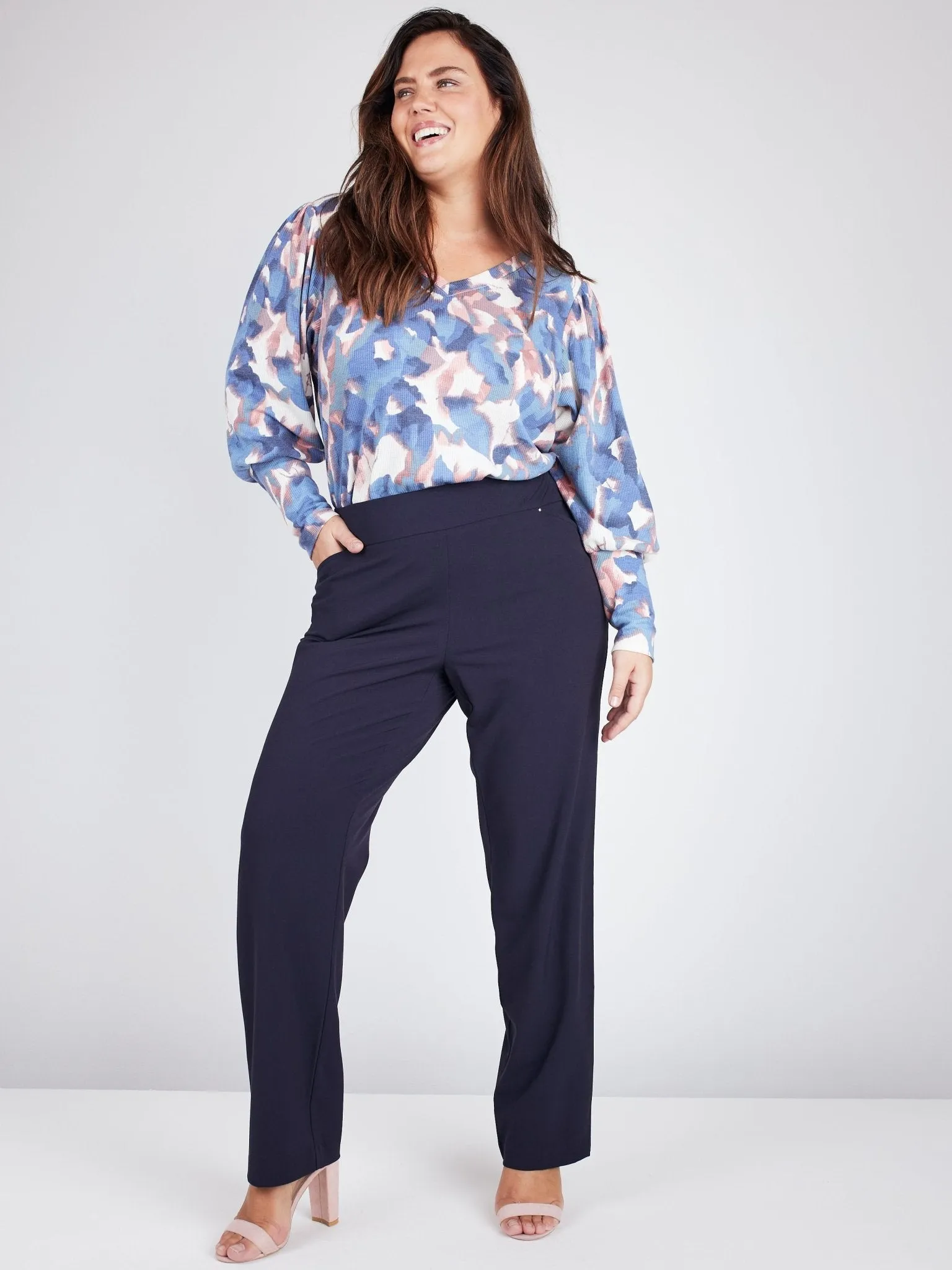 Roz & Ali Secret Agent Pull On Tummy Control Pants Cateye Pockets With Rivets - Plus