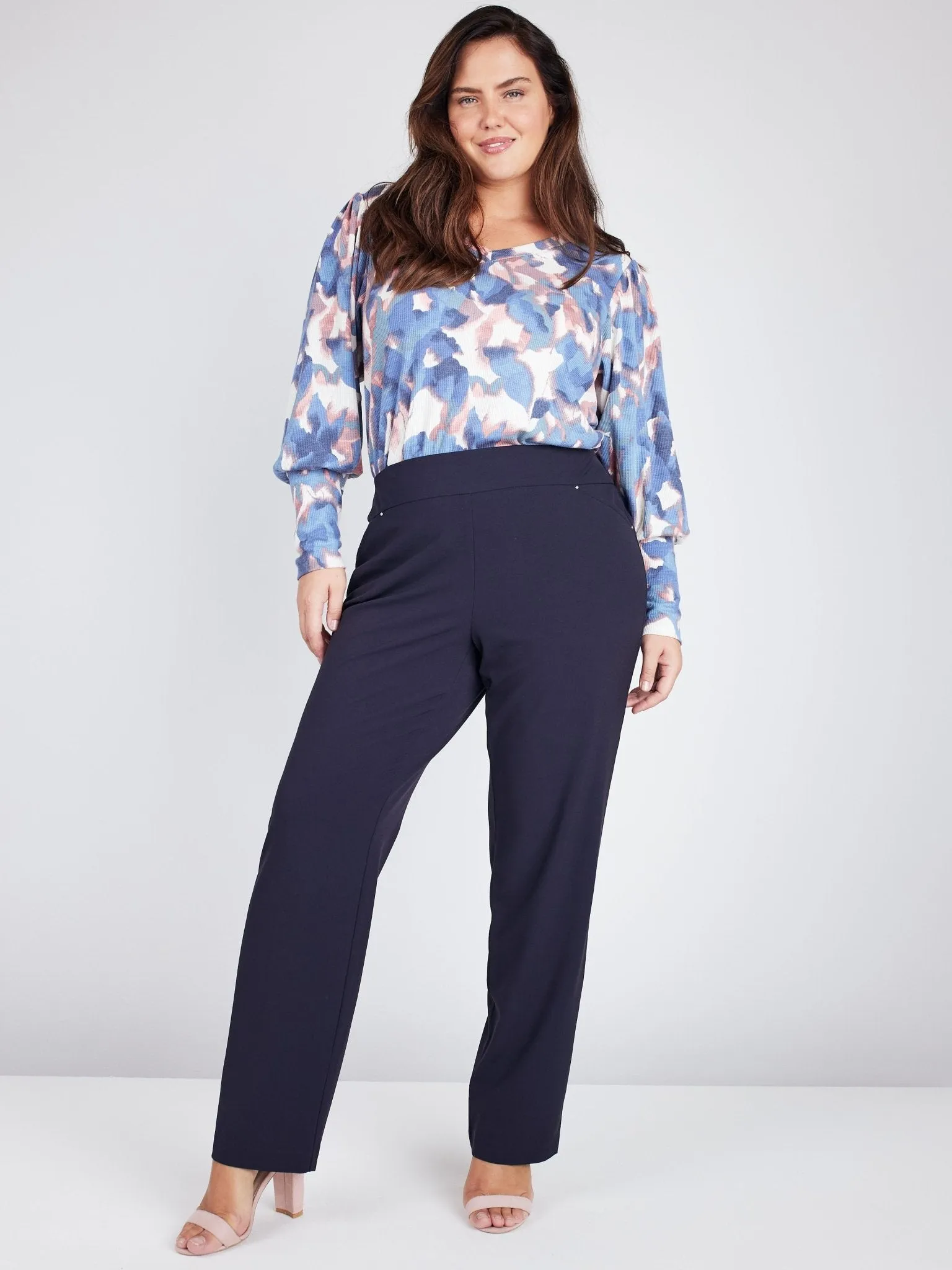 Roz & Ali Secret Agent Pull On Tummy Control Pants Cateye Pockets With Rivets - Plus