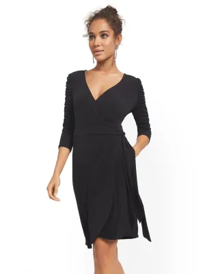 Ruched-Sleeve Wrap Dress