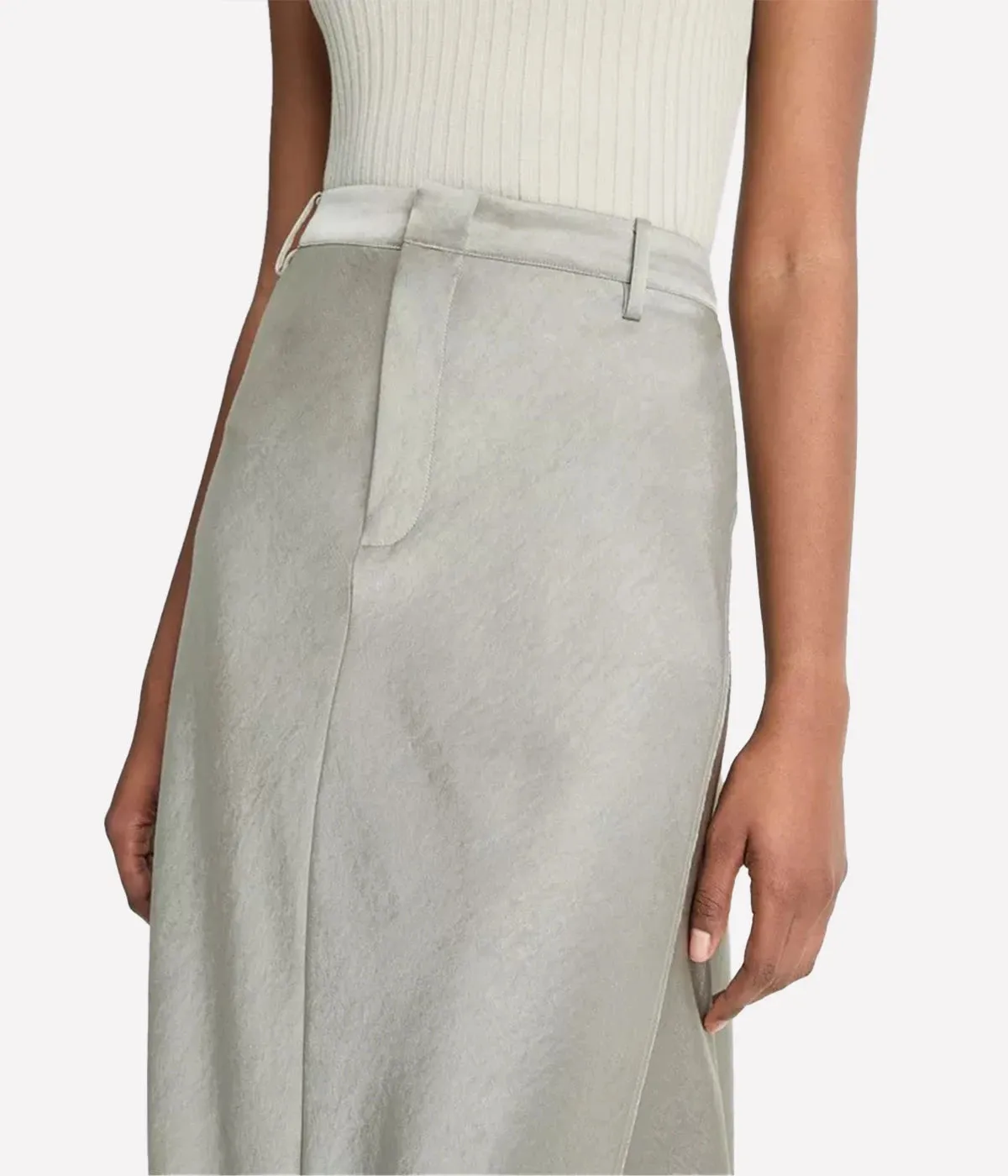 Satin Trouser Skirt in Smoky Moss