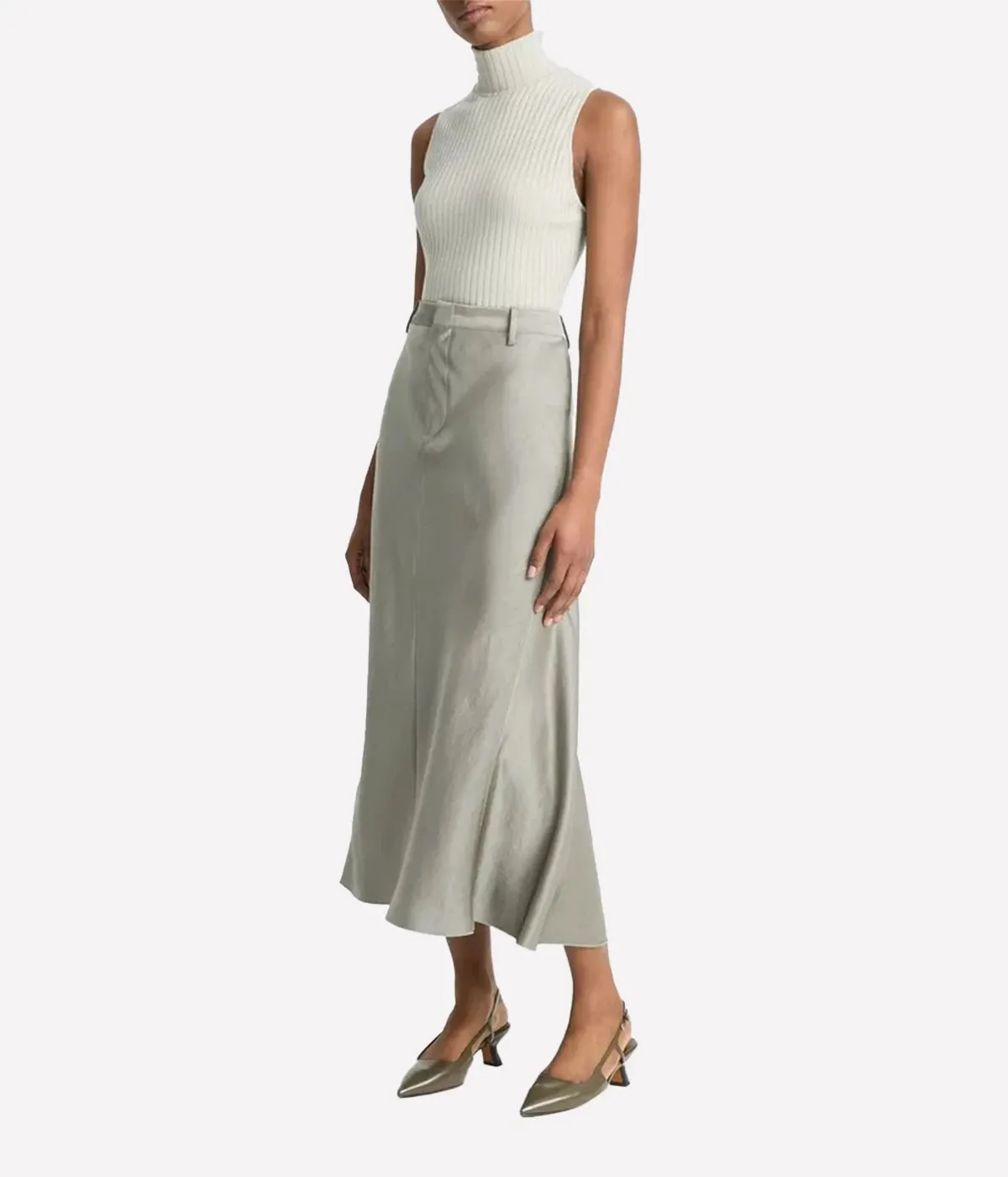 Satin Trouser Skirt in Smoky Moss