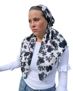 Scarf Bar Elegant Cream Floral Classic Pre-Tied Bandanna with Full Grip
