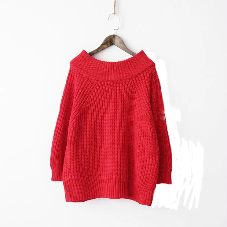 Scoop Long Lantern Sleeves Solid Color Loose Sweater