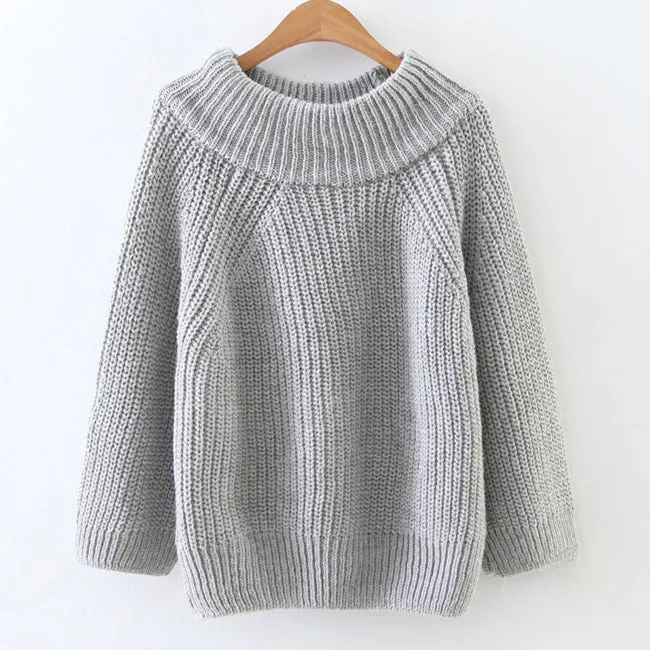 Scoop Long Lantern Sleeves Solid Color Loose Sweater