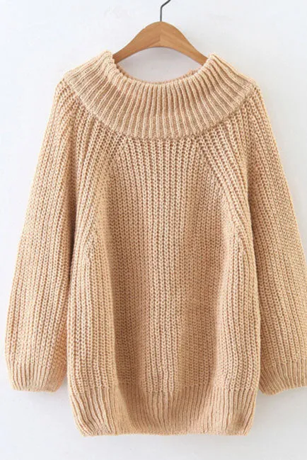 Scoop Long Lantern Sleeves Solid Color Loose Sweater